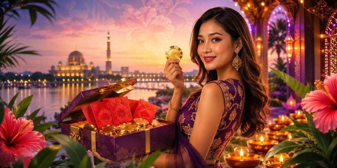 Sampul merah bonus promosi bergaya Malaysia di Putrajaya dengan suasana perayaan tempatan